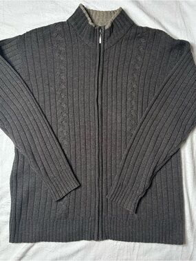 Columbia Men's Dark Gray Full-Zip Ribbed Cable Sweater